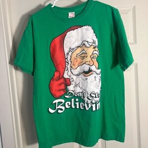 Vintage Men's Christmas T Shirt Green Santa Claus Don't Stop Believing Sz L